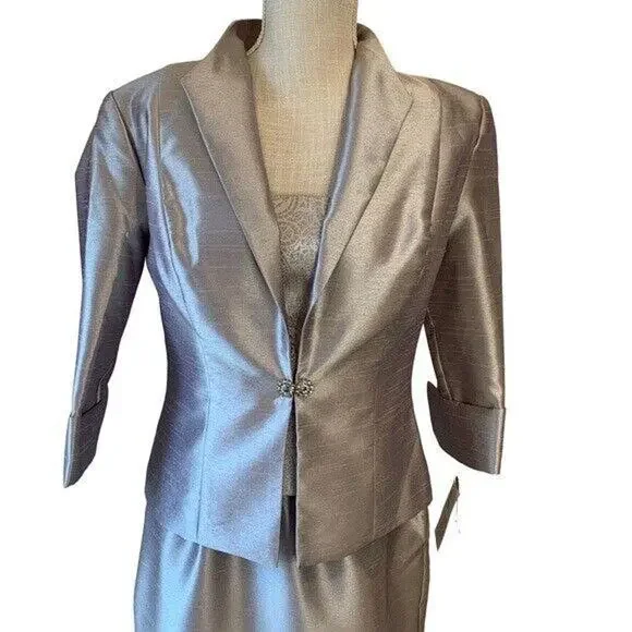 Cachet Champagne Mother of the Bride Full Length Shimmery Dress & Jacket Formal - Picture 4 of 16